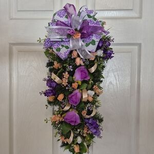 Spring & Summer Wreath Swag,  Purple & Peach Floral Decoration